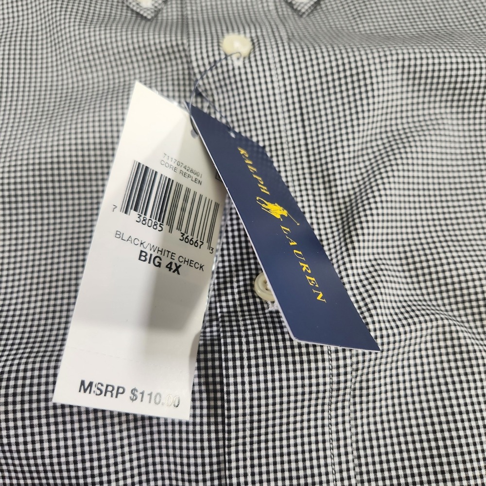 NEW Polo Ralph Lauren Shirt Men 4XB Poplin Button Down Black White Micro Check - Picture 4 of 10